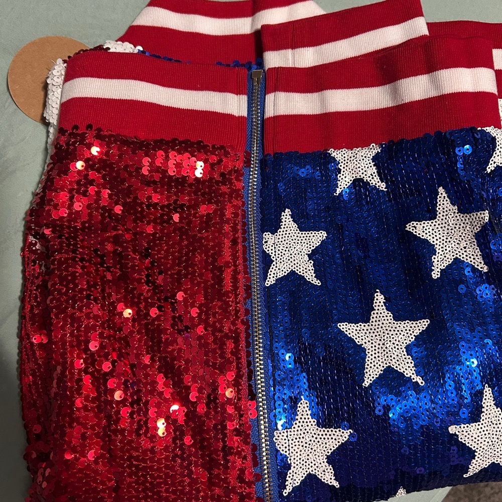 BiBi US Flag Theme Color Block Sequin Bomber Jacket - Picture 9 of 14